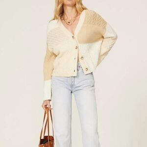 Rails Reese Cardigan In Cream Patchwork Cable